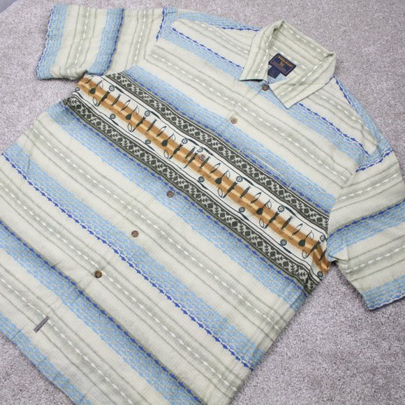 Woolrich Shirt Mens XL Blue/Green w/ Fishing Lure AOP Cotton S/S Button Up - Picture 4 of 10